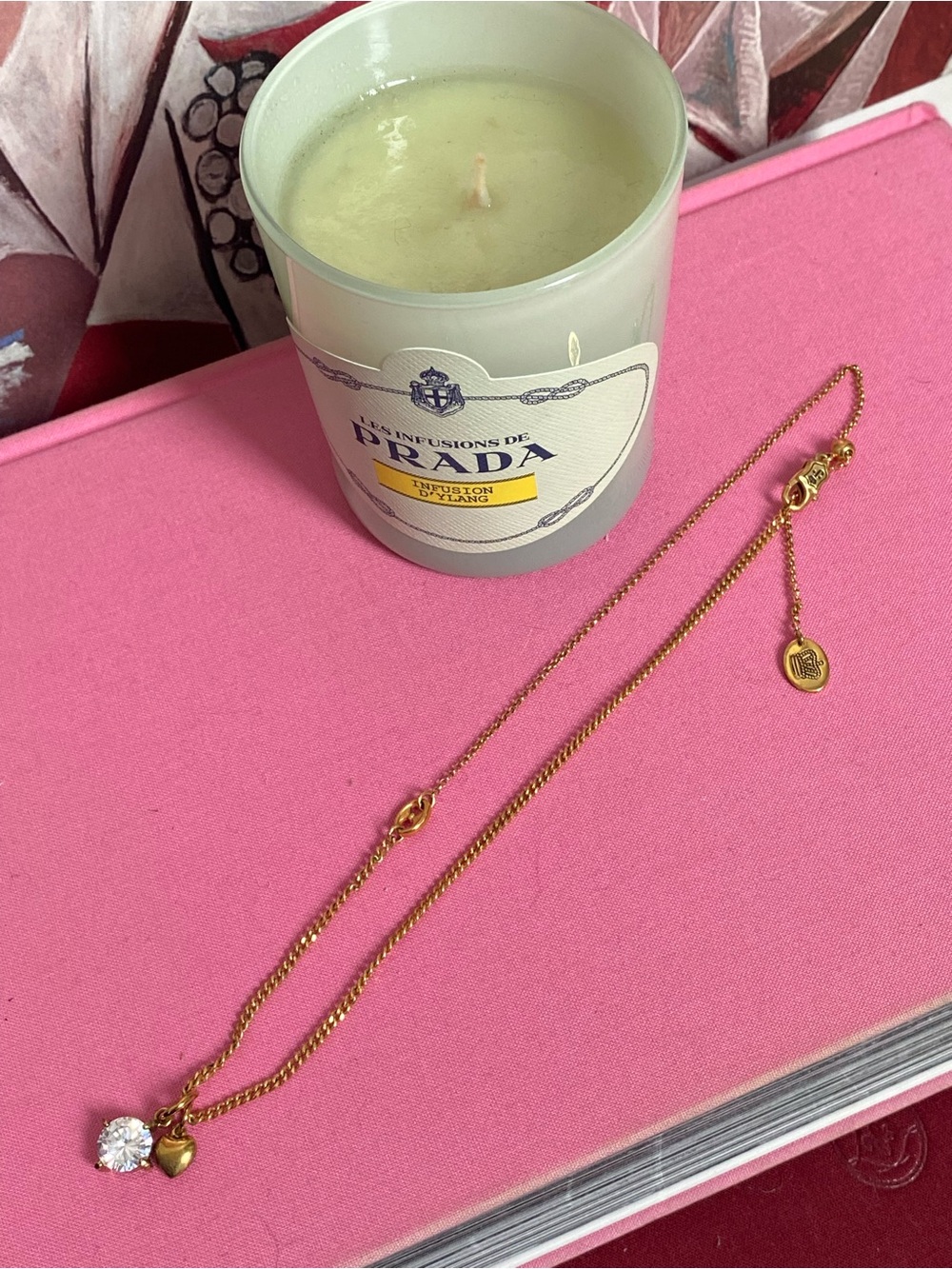 Vintage Juicy Couture Gold Pendant Necklace w/ Heart Charm & Gemstone